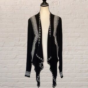 Maurices Black and White Embroidered Open Front Cardigan Size M